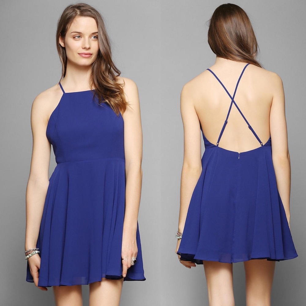Silence Noise Chiffon Highneck Blue Apron Dress